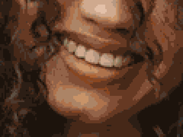 Portrait frame at 32 colors without dithering, showing banding, enlarged