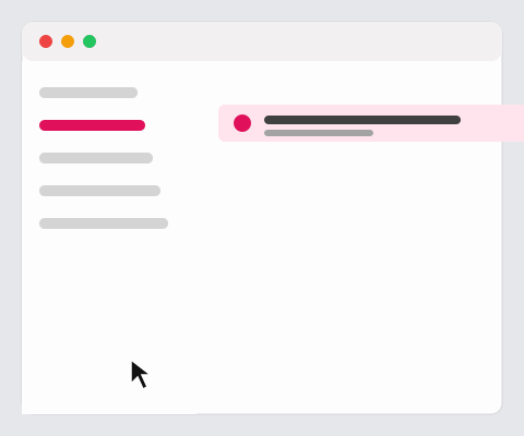 Animated GIF of an app window where list items appear one by one as the cursor moves